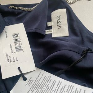 ba&sh Navy Camisole with Delicate Chain Straps Elegant Vacation  Minimalist Date